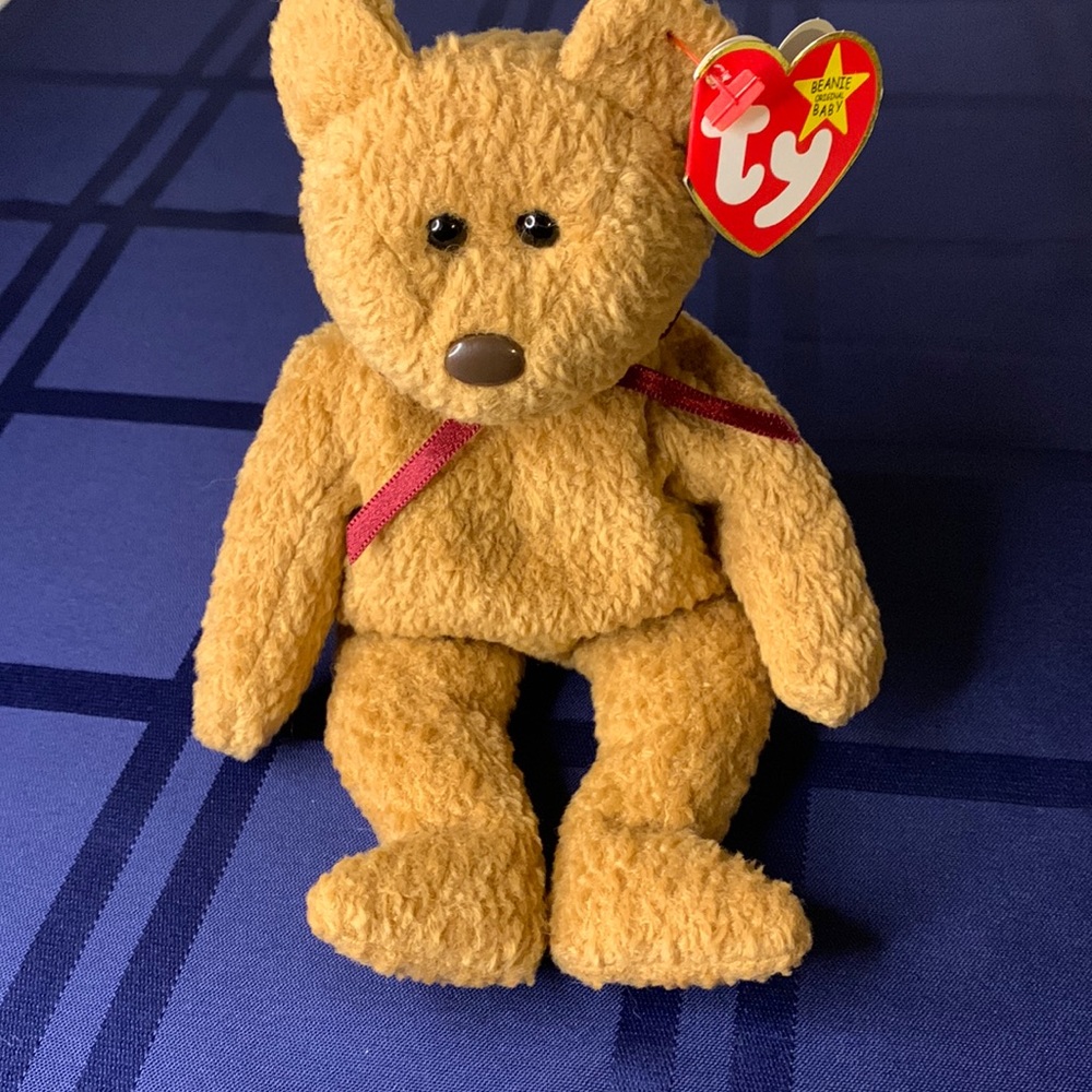 Beanie Babies Curly.Brown nose & errors.dob 1996 tush tag 1993